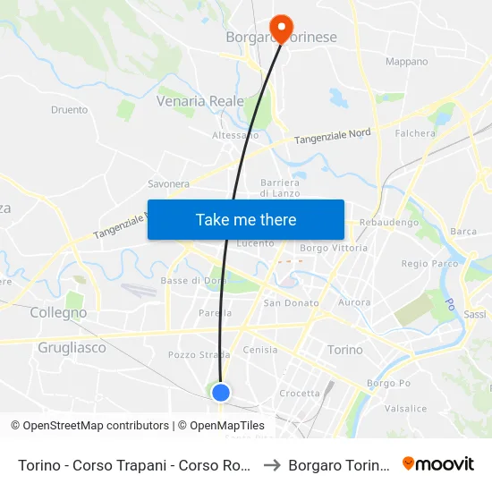 Torino - Corso Trapani - Corso Rosselli to Borgaro Torinese map