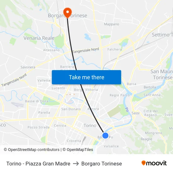 Torino - Piazza Gran Madre to Borgaro Torinese map