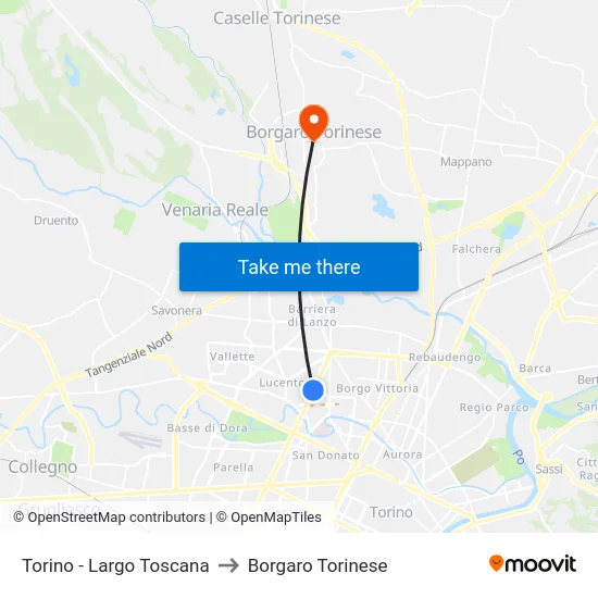 Torino - Largo Toscana to Borgaro Torinese map