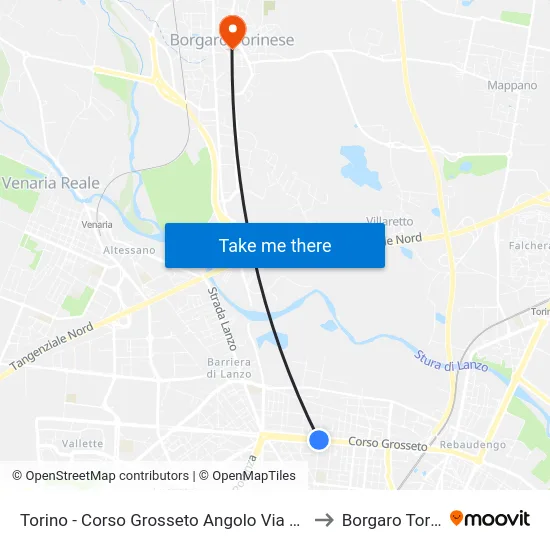 Torino - Corso Grosseto Angolo Via Casteldelfino to Borgaro Torinese map