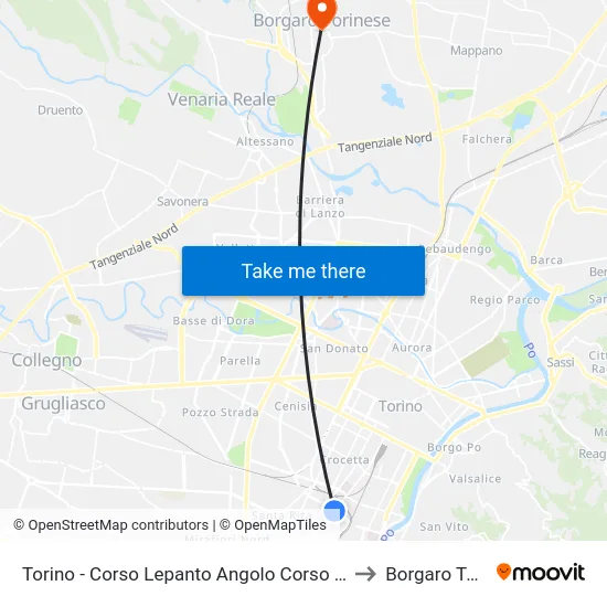 Torino - Corso Lepanto Angolo Corso Unione Sovietica to Borgaro Torinese map