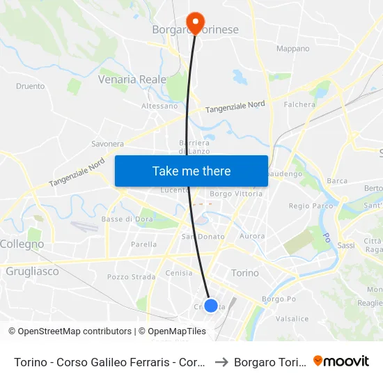 Turin - Galileo Ferraris Course - Einaudi Course to Borgaro Torinese map