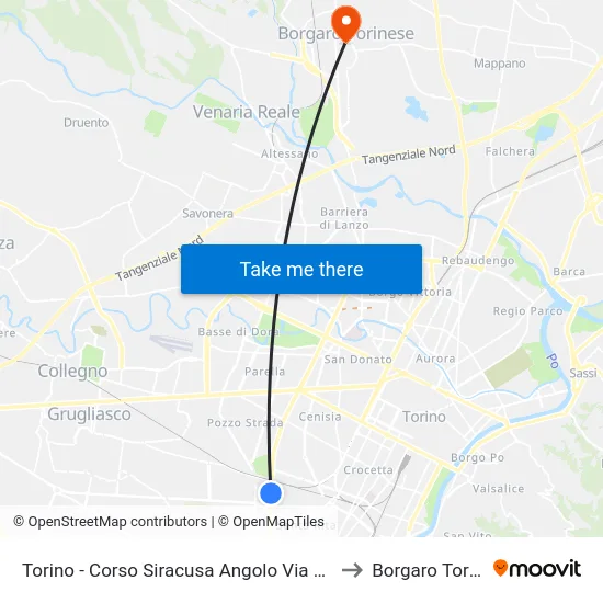 Torino - Corso Siracusa Angolo Via Monfalcone to Borgaro Torinese map