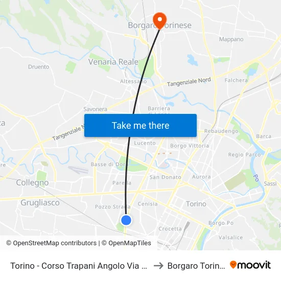 Turin - Corso Trapani Corner Via Lancia to Borgaro Torinese map