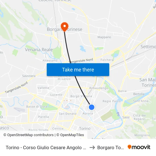 Turin - Giulio Cesare Avenue Corner Novara Avenue to Borgaro Torinese map
