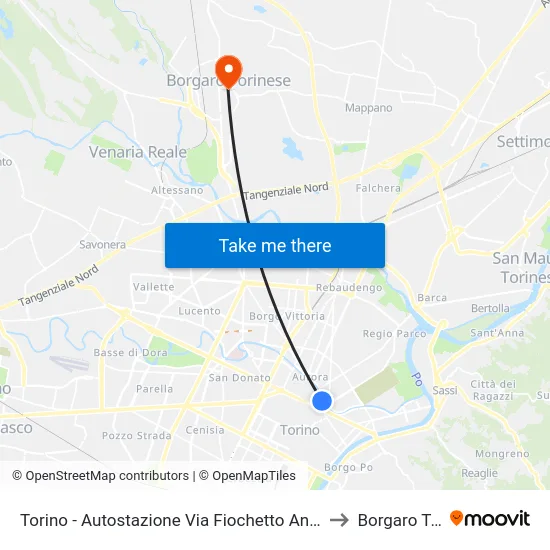 Turin - Bus Station Via Fiochetto Corner Corso XI Febbraio to Borgaro Torinese map