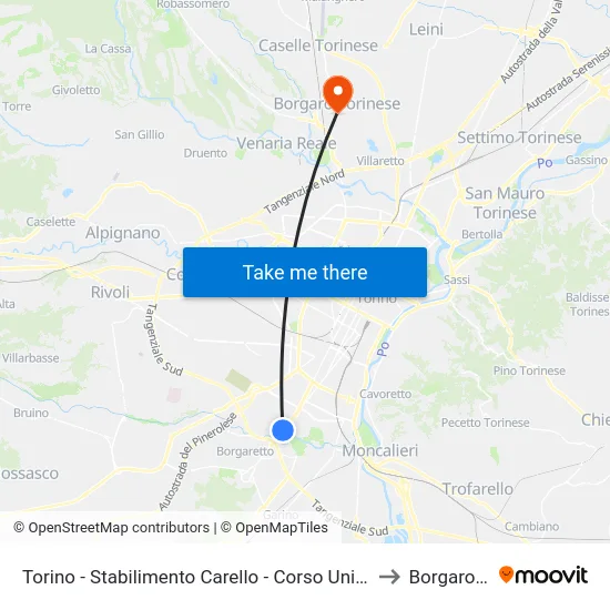 Turin - Carello Factory - Soviet Union Course - Drosso Road to Borgaro Torinese map