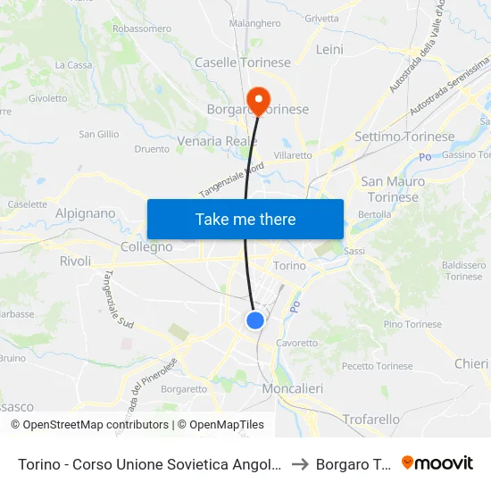 Turin - Soviet Union Avenue Corner Sebastopoli Avenue to Borgaro Torinese map