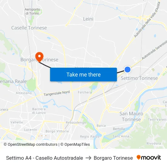 Settimo A4 - Highway Toll to Borgaro Torinese map