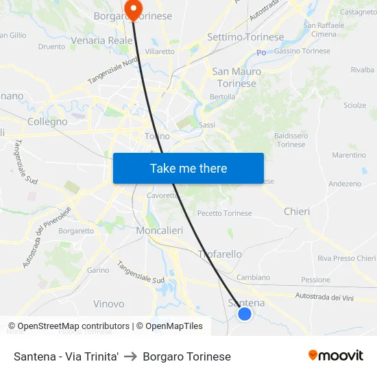 Santena - Via Trinita' to Borgaro Torinese map
