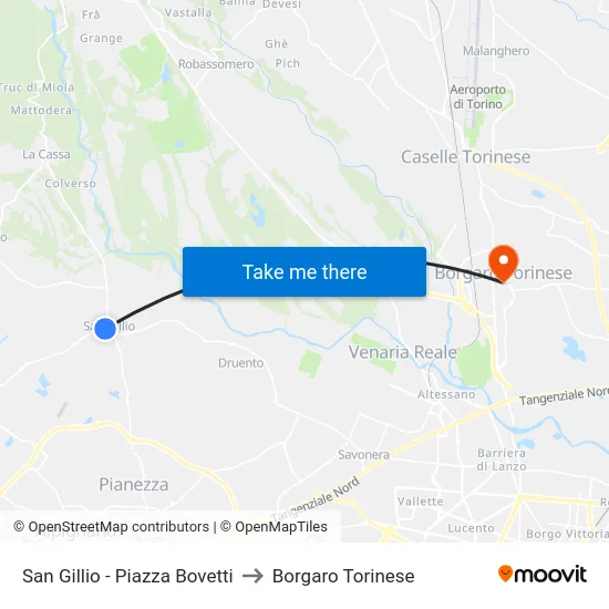 San Gillio - Bovetti Square to Borgaro Torinese map