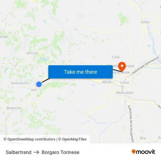Salbertrand to Borgaro Torinese map