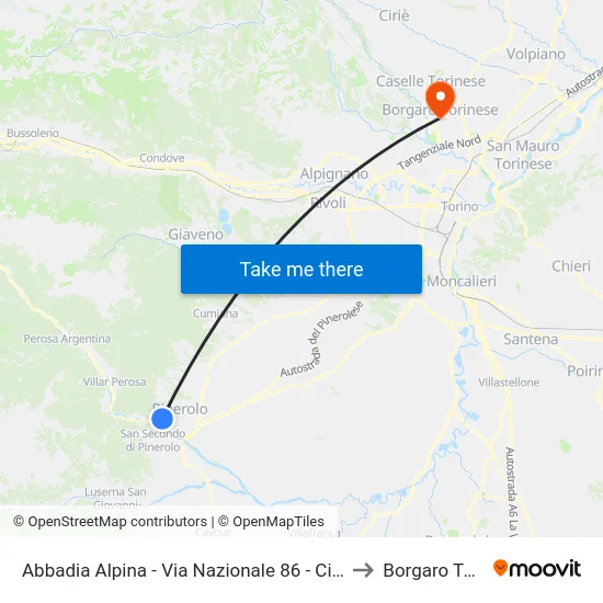 Abbadia Alpina - Via Nazionale  86 - Cinema Hollywood to Borgaro Torinese map