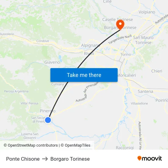 Ponte Chisone to Borgaro Torinese map