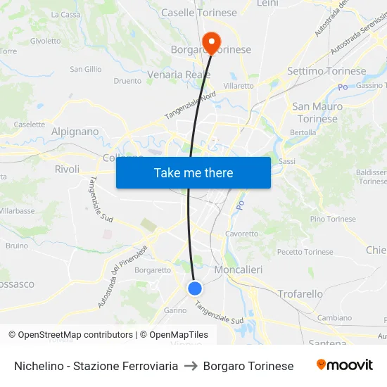 Nichelino - Stazione Ferroviaria to Borgaro Torinese map