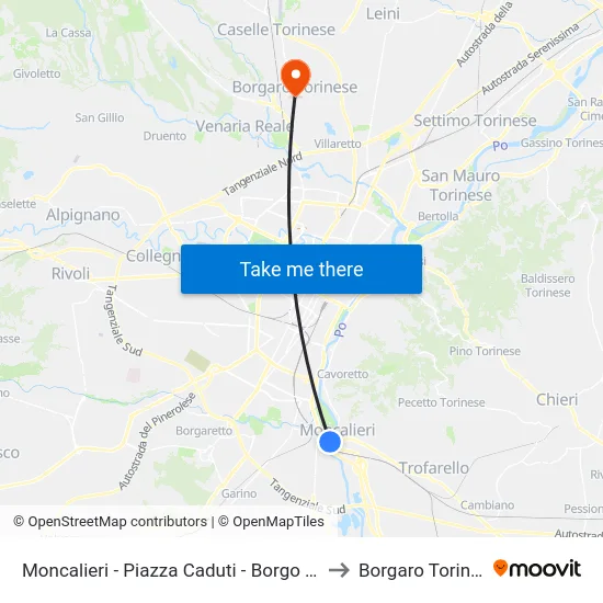 Moncalieri - Piazza Caduti - Borgo Navile to Borgaro Torinese map