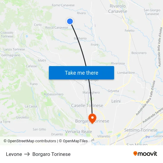 Levone to Borgaro Torinese map