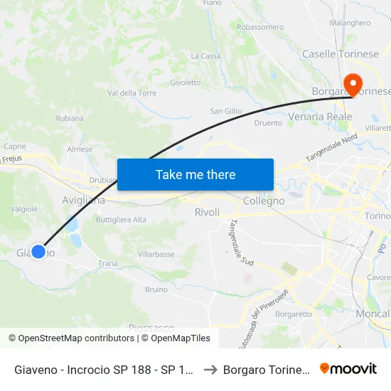 Giaveno - Intersection SP 188 - SP 190 to Borgaro Torinese map