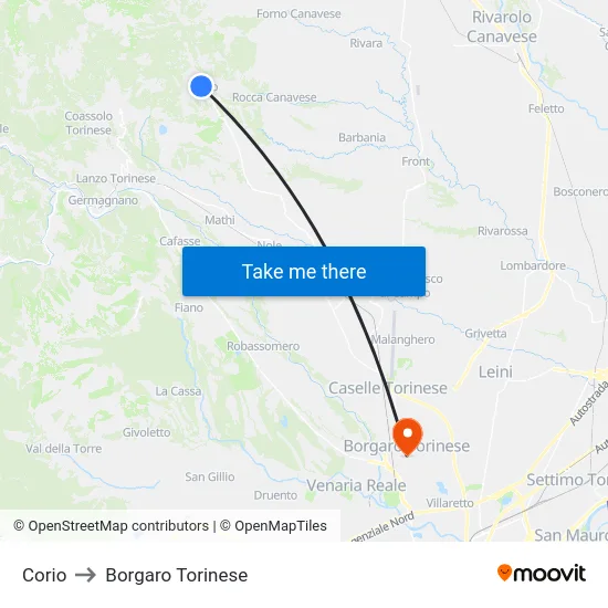 Corio to Borgaro Torinese map