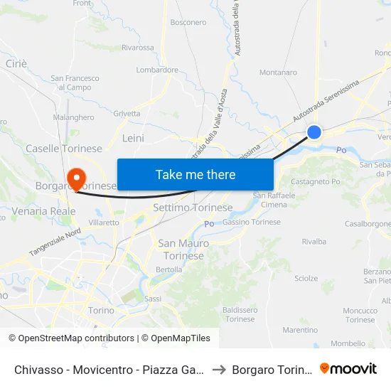 Chivasso - Movicentro - Piazza Garibaldi to Borgaro Torinese map