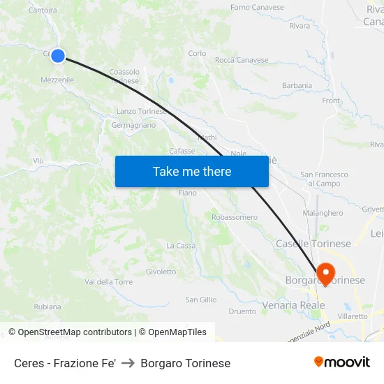 Ceres - Frazione Fe' to Borgaro Torinese map