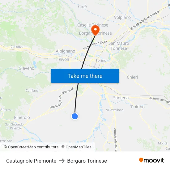 Castagnole Piemonte to Borgaro Torinese map