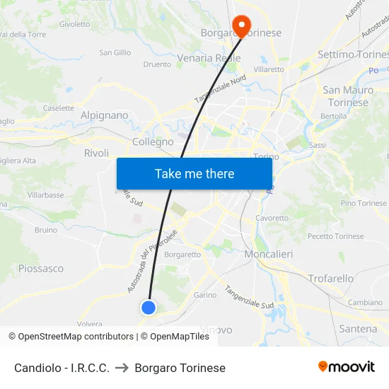 Candiolo - I.R.C.C. to Borgaro Torinese map