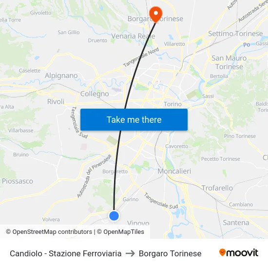Candiolo - Railway Station to Borgaro Torinese map