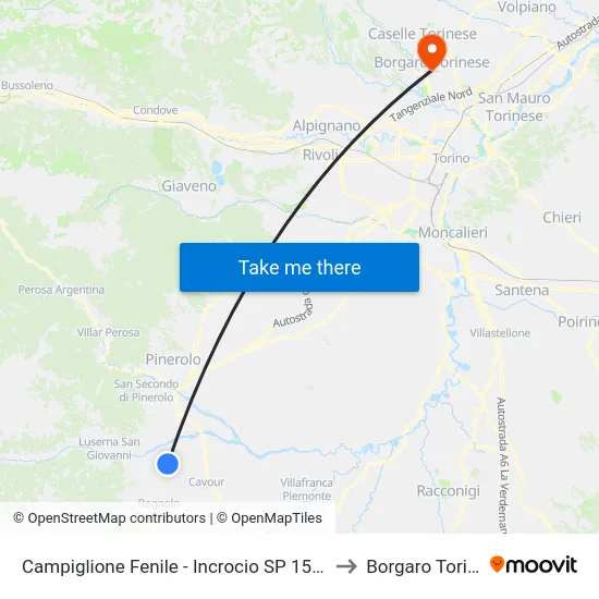 Campiglione Fenile - Incrocio SP 151 - SP 153 to Borgaro Torinese map
