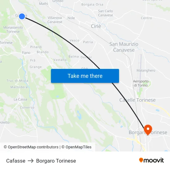 Cafasse to Borgaro Torinese map