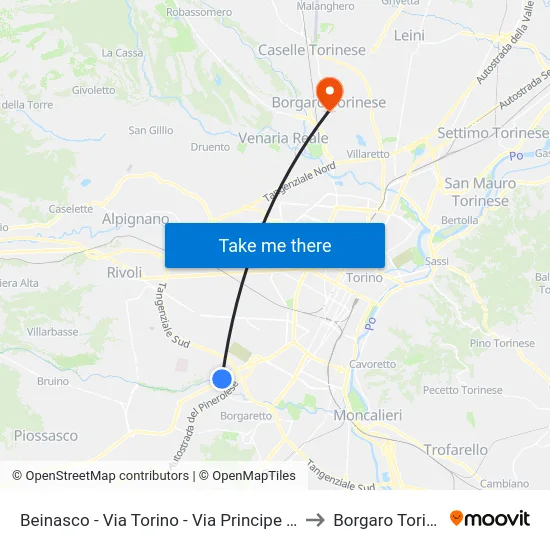 Beinasco - Via Torino - Via Principe Amedeo to Borgaro Torinese map