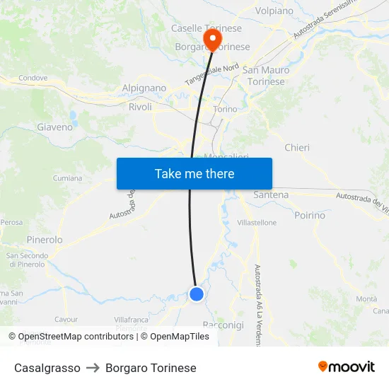 Casalgrasso to Borgaro Torinese map