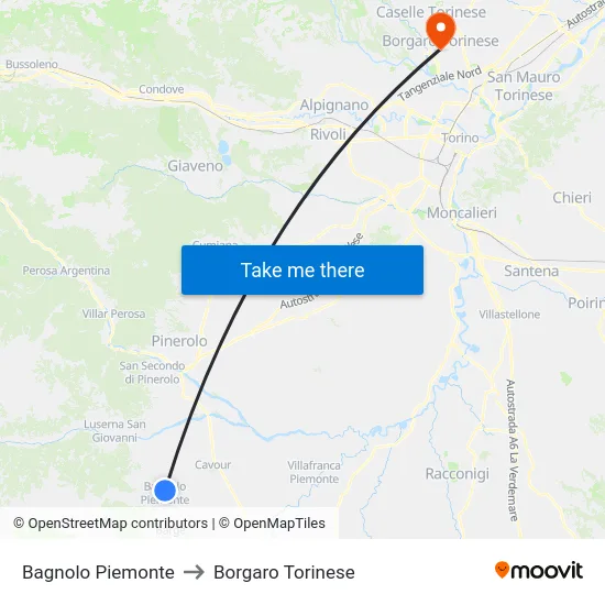 Bagnolo Piemonte to Borgaro Torinese map