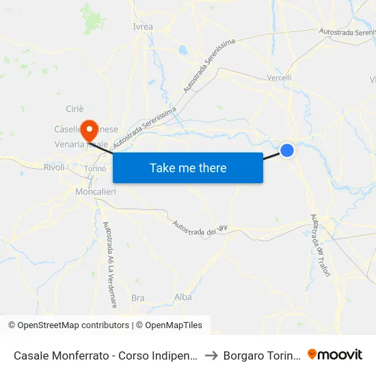 Casale Monferrato - Corso Indipendenza to Borgaro Torinese map