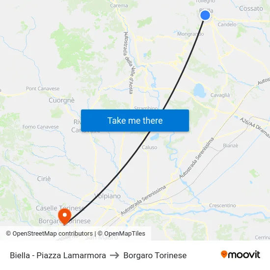 Biella - Lamarmora Square to Borgaro Torinese map