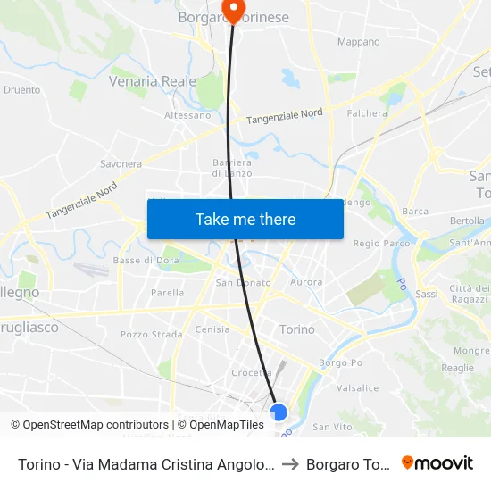Torino - Via Madama Cristina Angolo Corso Dante to Borgaro Torinese map