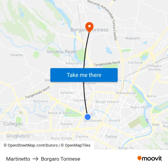 Martinetto to Borgaro Torinese map
