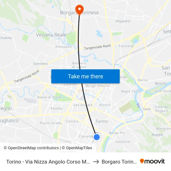 Torino - Via Nizza Angolo Corso Marconi to Borgaro Torinese map