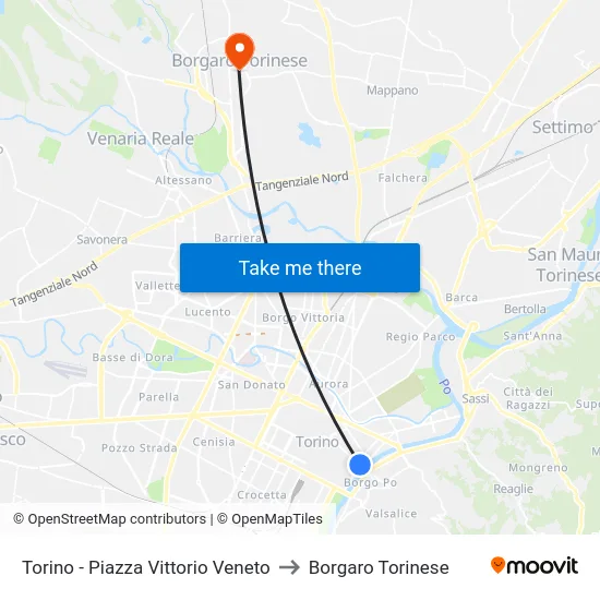 Turin - Vittorio Veneto Square to Borgaro Torinese map