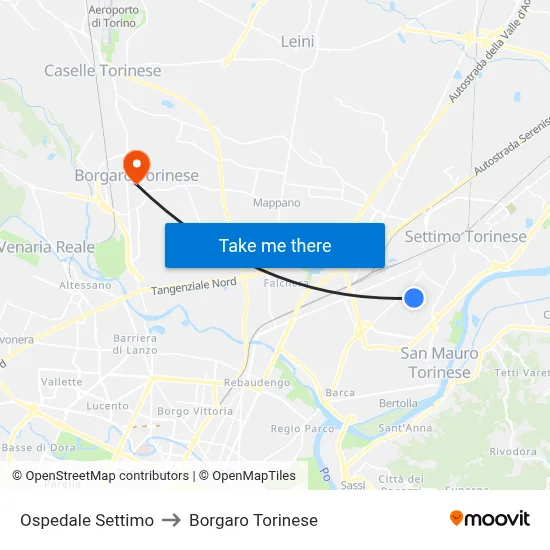 Settimo Hospital to Borgaro Torinese map