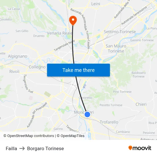 Failla to Borgaro Torinese map