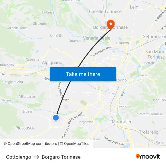 Cottolengo to Borgaro Torinese map