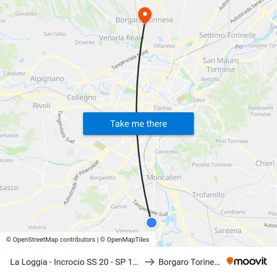 La Loggia - Incrocio SS 20 - SP 145 to Borgaro Torinese map