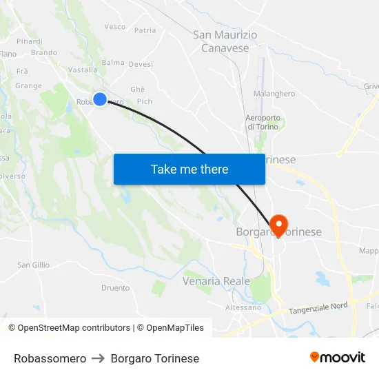 Robassomero to Borgaro Torinese map