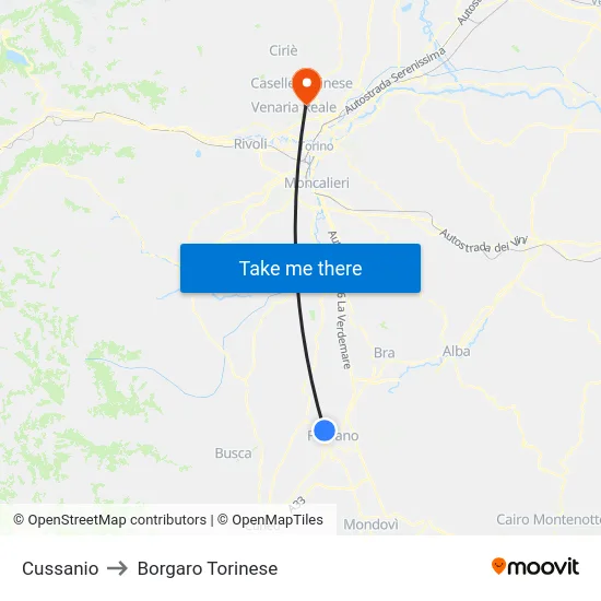 Cussanio to Borgaro Torinese map