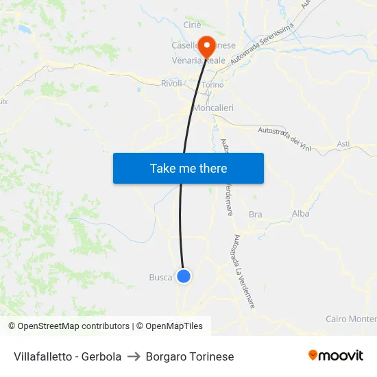 Villafalletto - Gerbola to Borgaro Torinese map