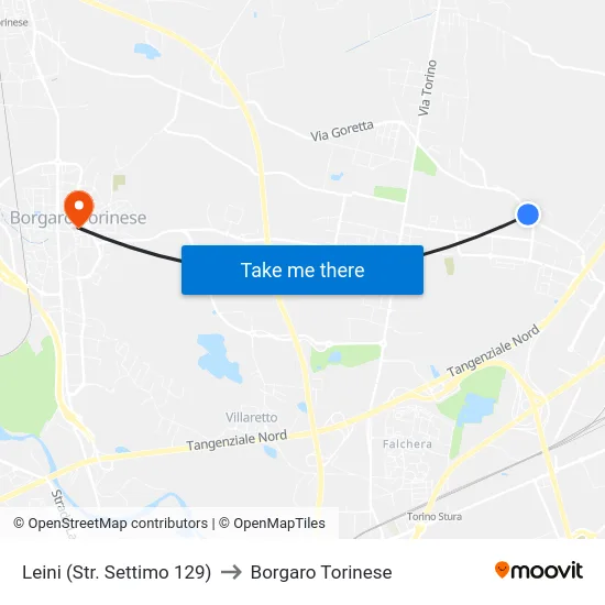 Leini (Str. Settimo 129) to Borgaro Torinese map