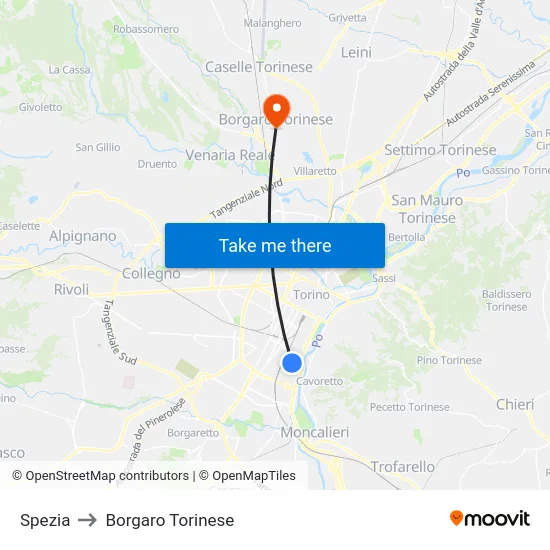 Spezia to Borgaro Torinese map