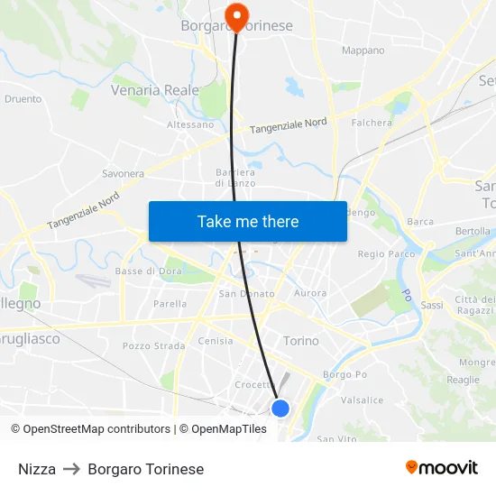 Nizza to Borgaro Torinese map