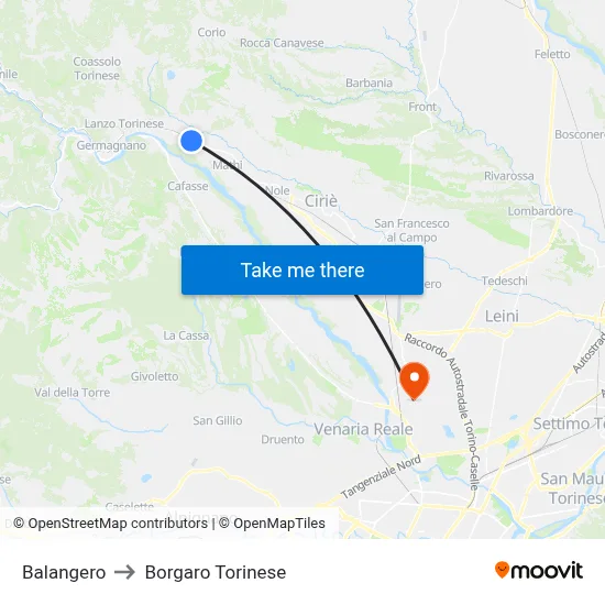 Balangero to Borgaro Torinese map